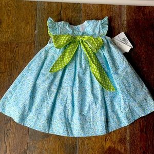 NWT Bailey Boys Forget Me Not Blue Floral Green Polka Dot Bow Dress